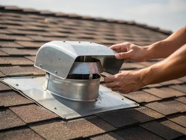 Norwich Dryer Vent Cleaning certified technician safely cleaning a roof-mounted dryer vent in Norwich