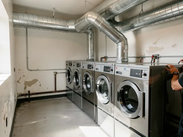Norwich Dryer Vent Cleaning team performing large-scale commercial dryer vent cleaning in Norwich