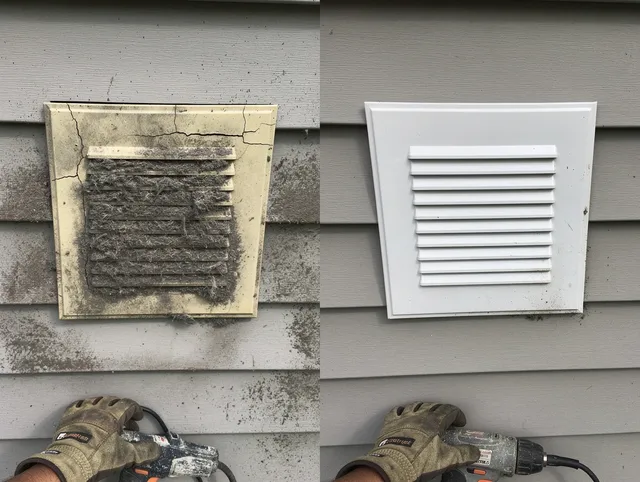 Norwich Dryer Vent Cleaning technician installing high-quality dryer vent cover at a residential property in Norwich