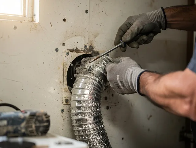 Norwich Dryer Vent Cleaning technician performing precise dryer vent hose installation in Norwich